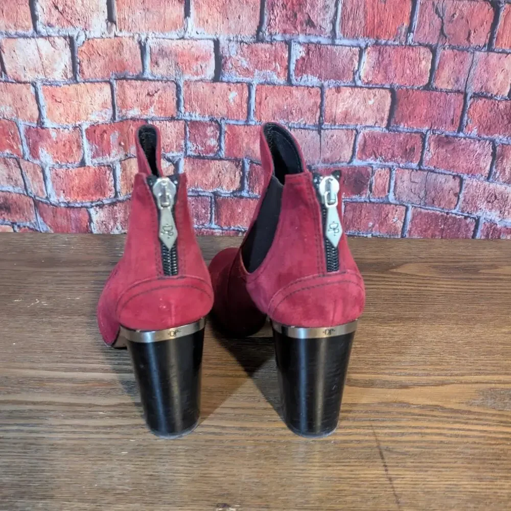Donald Pliner Bonnie Boot Red Suede Chelsea Bootie Block Heel Size 7
